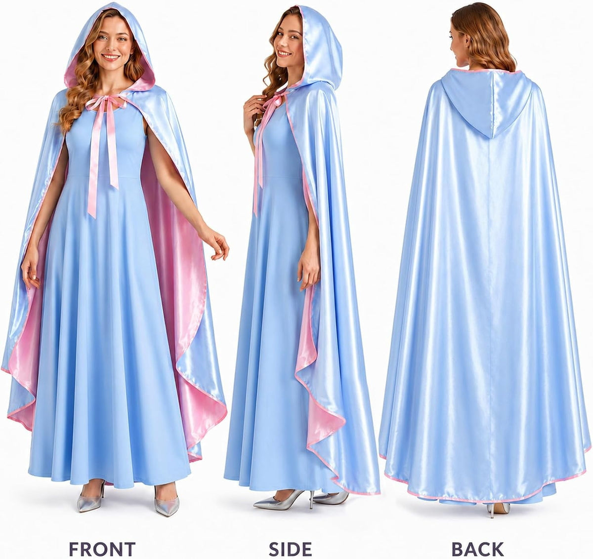 3PCS Fairy Godmother Halloween Costumes for Women, Blue Dress with Cape and Star Wand, Cosplay Outfit for Fairy Parties Stage Performances