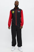 Black Racing Driver Jumpsuit with Front Zipper and Chest Logo