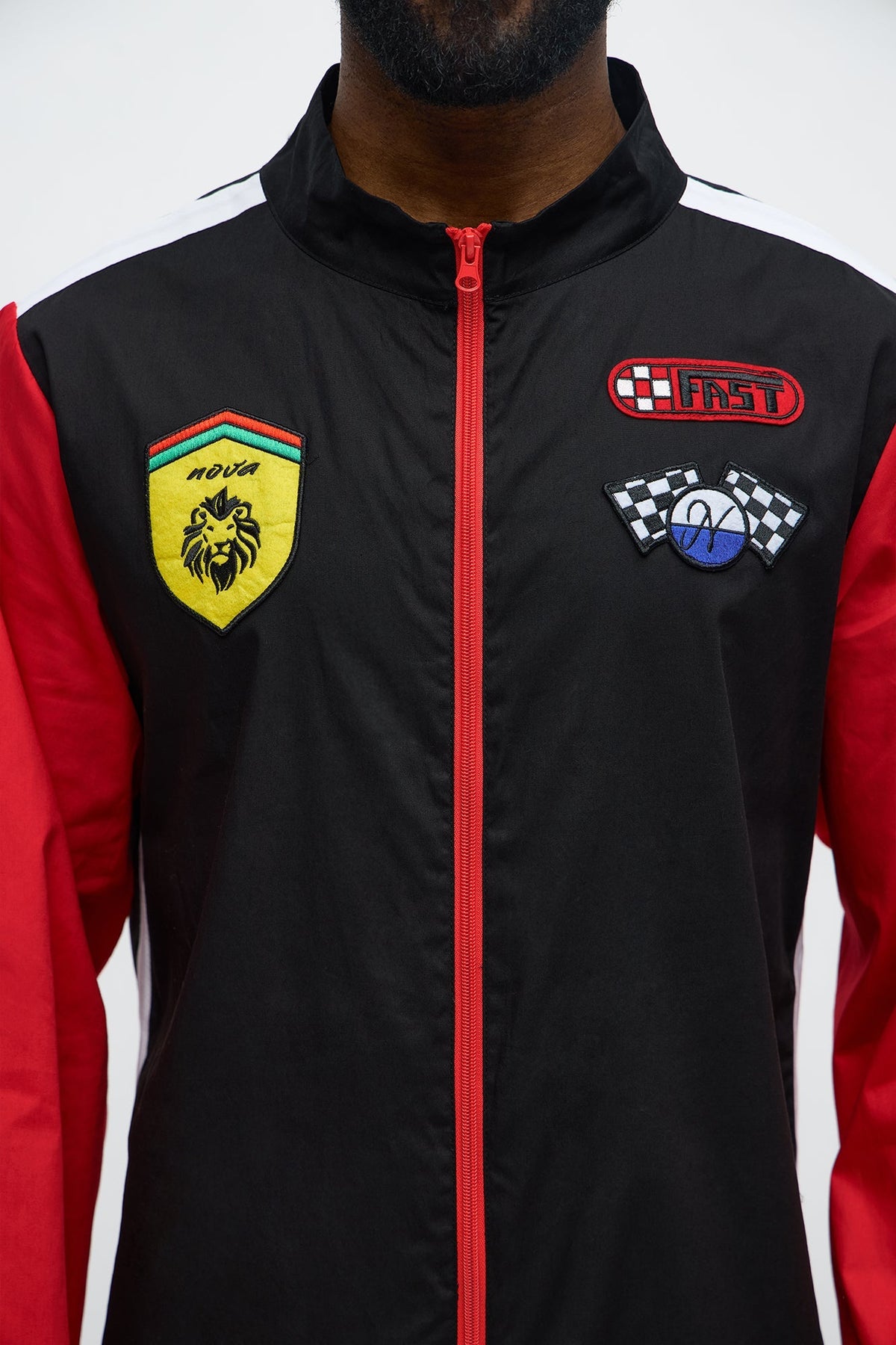 Black Racing Driver Jumpsuit with Front Zipper and Chest Logo