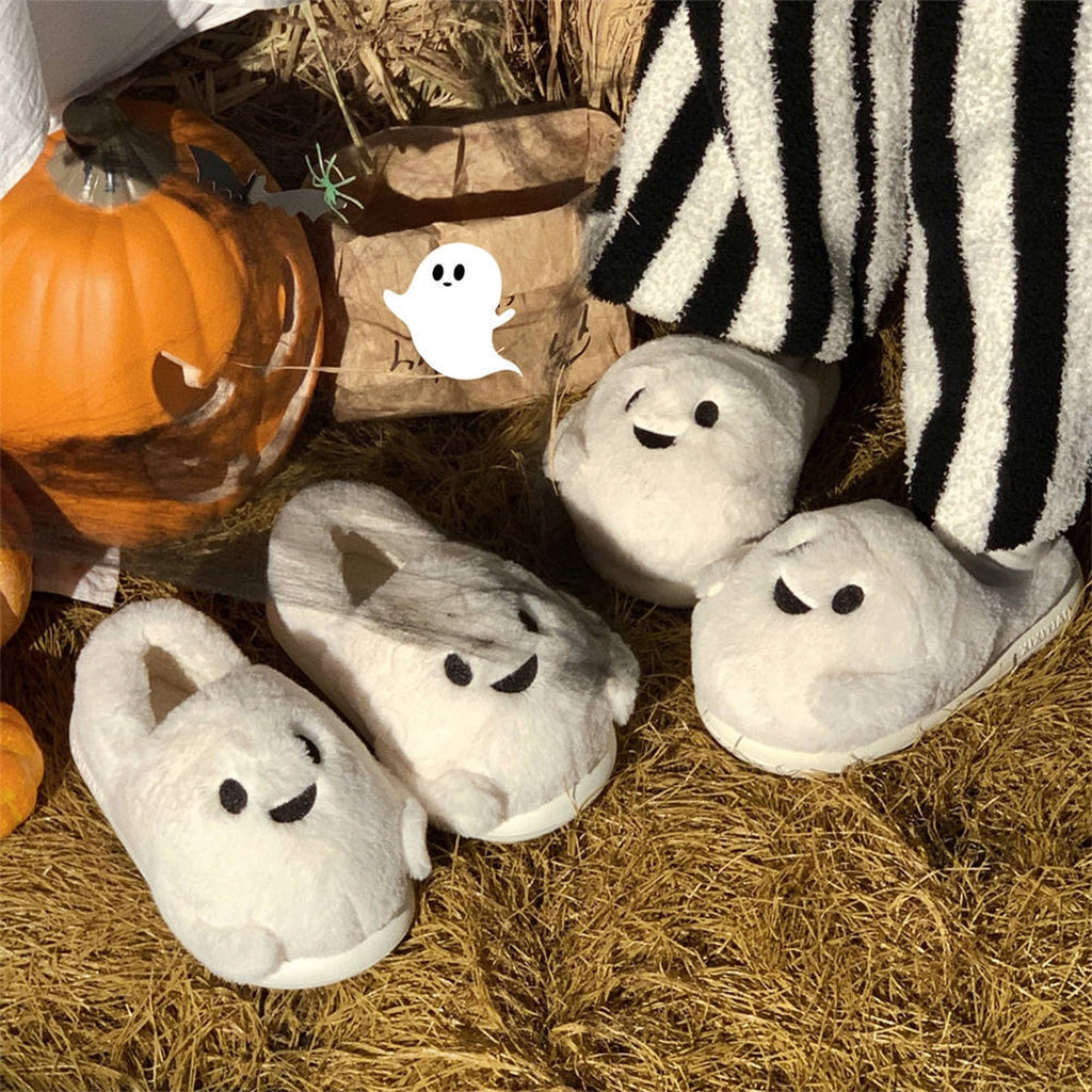 KEVCHE Halloween Ghost Pumpkin House Slippers, Warm Cozy Plush Slippers for Indoor Outdoor Home, Cute Spooky Holiday Footwear for Fall Winter Comfort