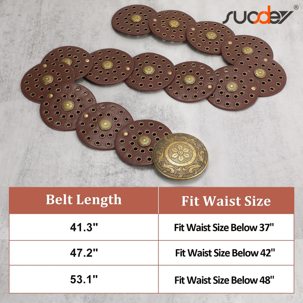 Women's Concho Disc Belt Western Cowboy Cowgirl Wide Leather Boho Country Waist Belts for Dress Jeans