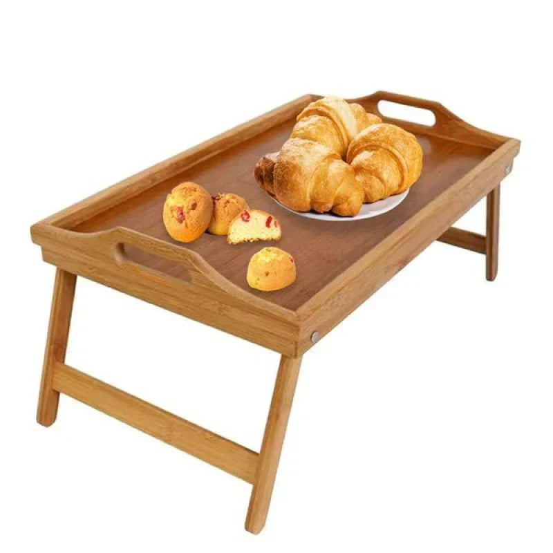 Folding Bamboo Bed Tray with Stable Surface and Foldable  Legs