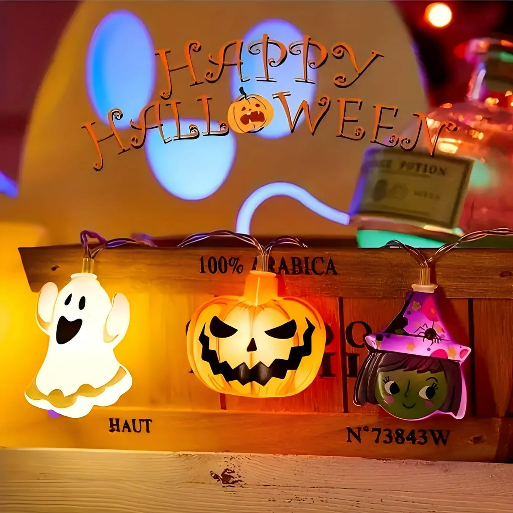 PMMIPNW Halloween LED Fairy String Lights 20LED - Spooky Pumpkin, Witch, Mummy & Cat, 8 Modes with Timer, Designs for Party Decor, Battery Operated Halloween Decorations