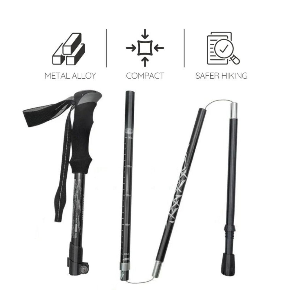 Folding Trekking Stick with Alloy Steel Shaft and Textured Grip  Handle