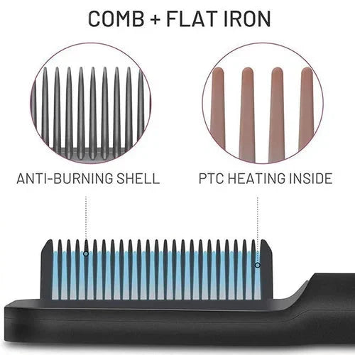 Heated Hair Styling Comb with Ion Frizz Control and Adjustable Heat, Travel Pouch