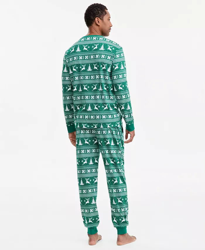 Cotton Pajama Set with Long Sleeves and Drawstring Waist, Printed Design