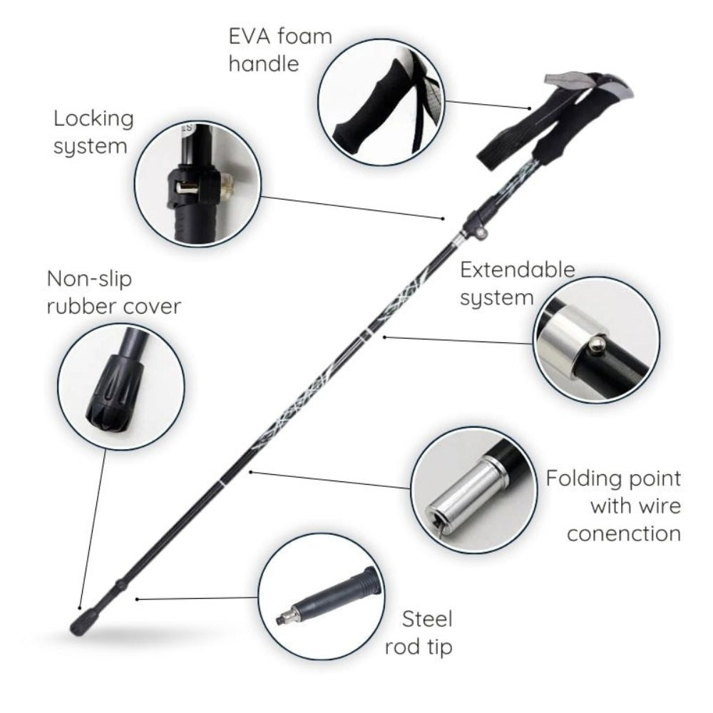 Folding Trekking Stick with Alloy Steel Shaft and Textured Grip  Handle