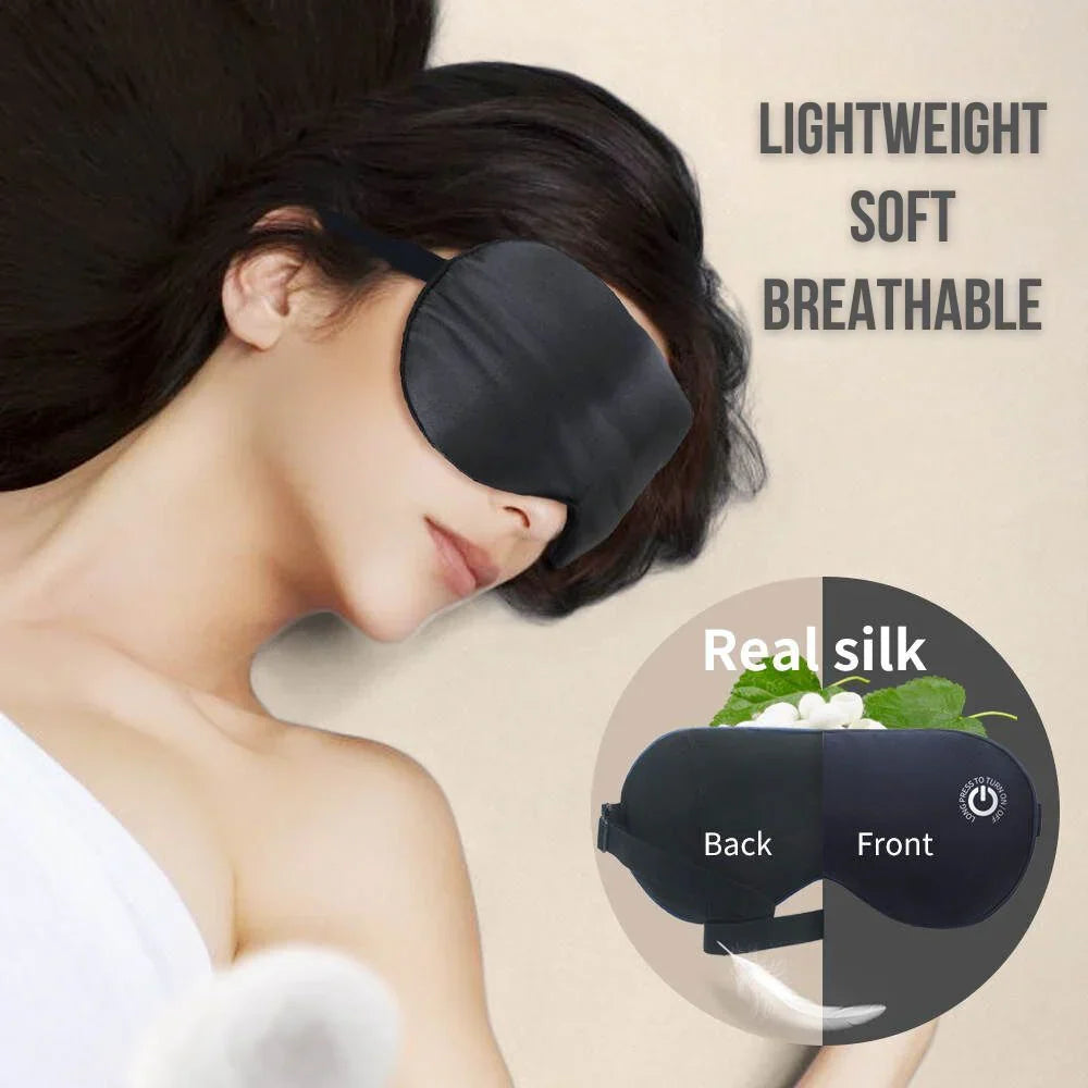 Heated Eye Mask with Rechargeable Battery and Gentle Vibration, Removable Silk Cover
