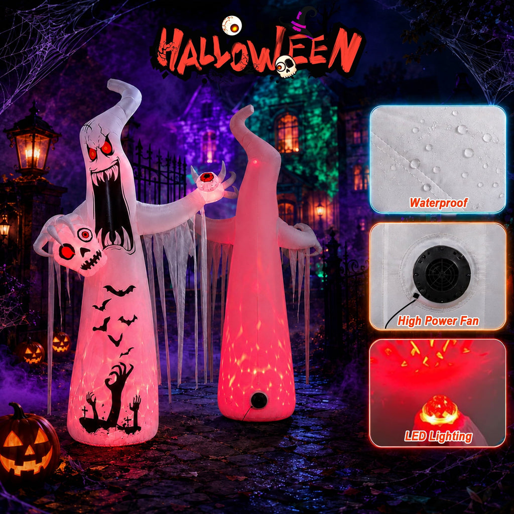 Faburo 12 ft Halloween Inflatable Ghost with Skull and Bleeding Eyeball, Outdoor Blow Up Yard Decoration for Party and Garden