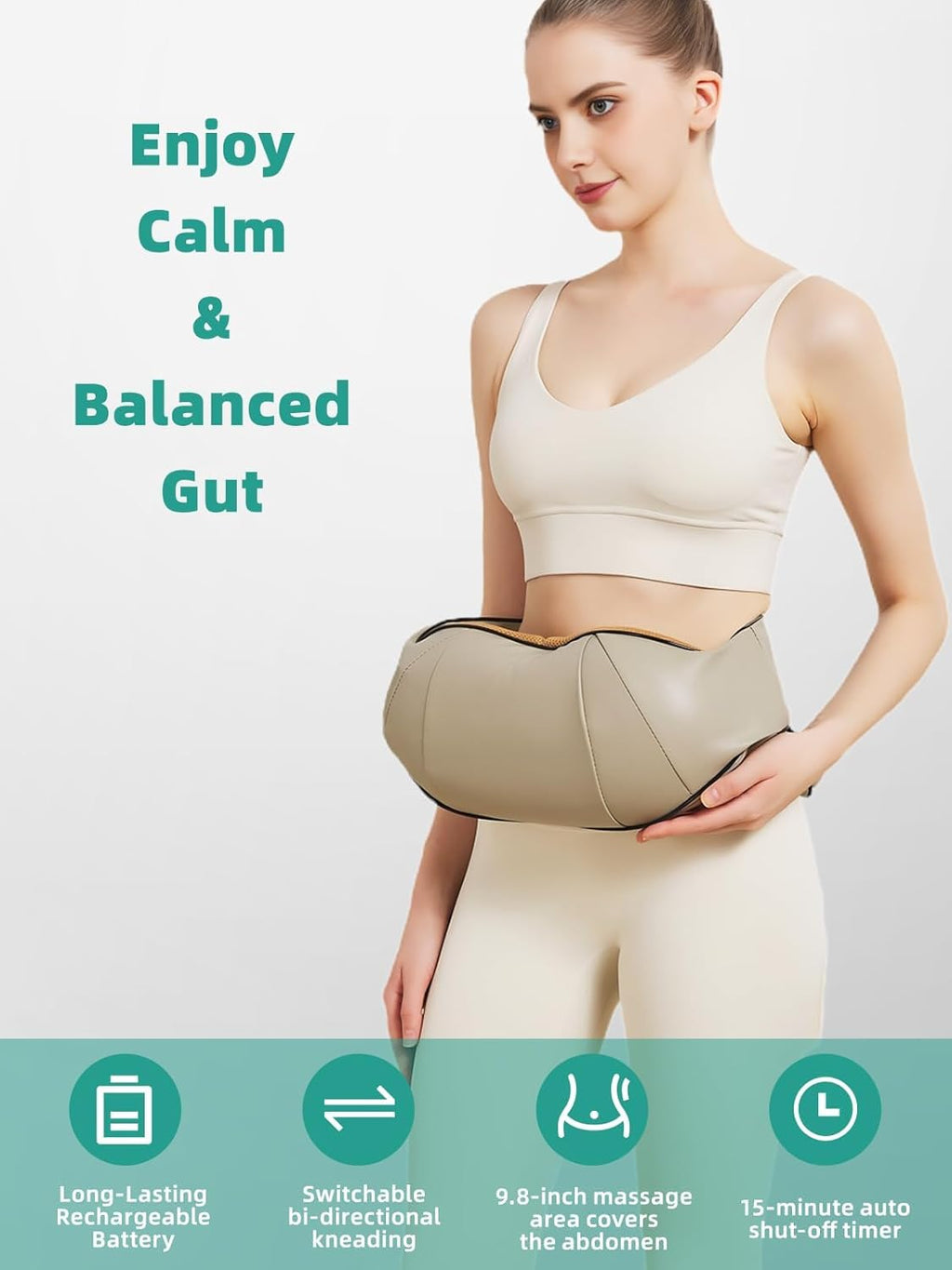 Abdominal Massager with Dual Rotating Heads and Heat Function, 9.8 Inch  Width