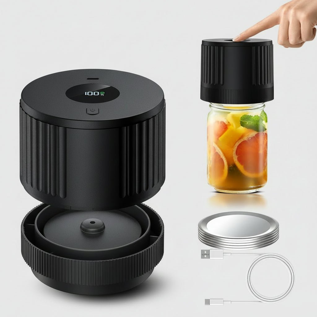 Cordless Vacuum Sealer for Mason Jars with Dual Jar Compatibility and 10 Reusable  Lids