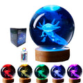 3D Crystal Night Light with Axolotl Engraving and Wooden LED Base, Remote Color Control