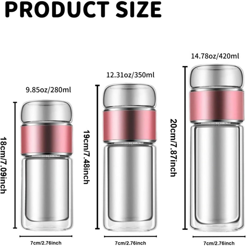 Glass Tea Infuser Bottle with Tilt Separation Filter and Double Wall  Insulation