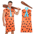 Halloween Men's Costume Adult Caveman Cartoon Style Outfit, Orange & Brown for Cosplay Family Parties