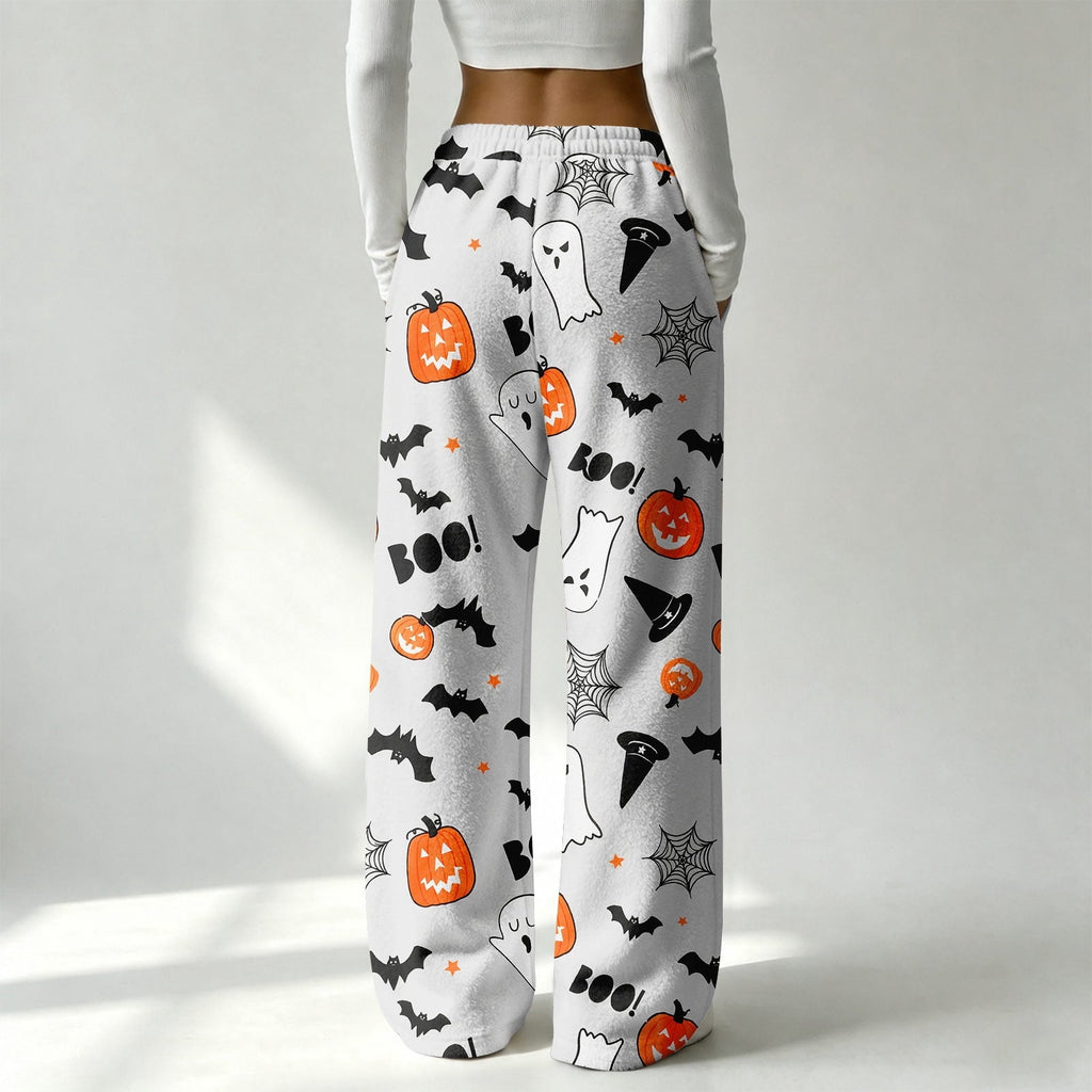 Halloween Pajama Pants for Women Halloween Pumpkin Print Fuzzy Sleep Pants for Women Warm Cozy Pj Bottoms Lounge Pants Plush Pajama Pants