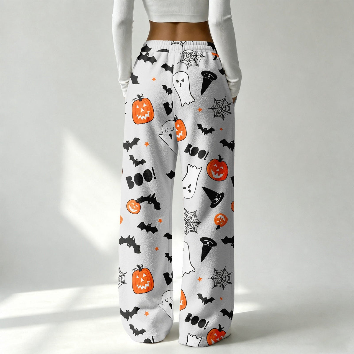 Halloween Pajama Pants for Women Halloween Pumpkin Print Fuzzy Sleep Pants for Women Warm Cozy Pj Bottoms Lounge Pants Plush Pajama Pants