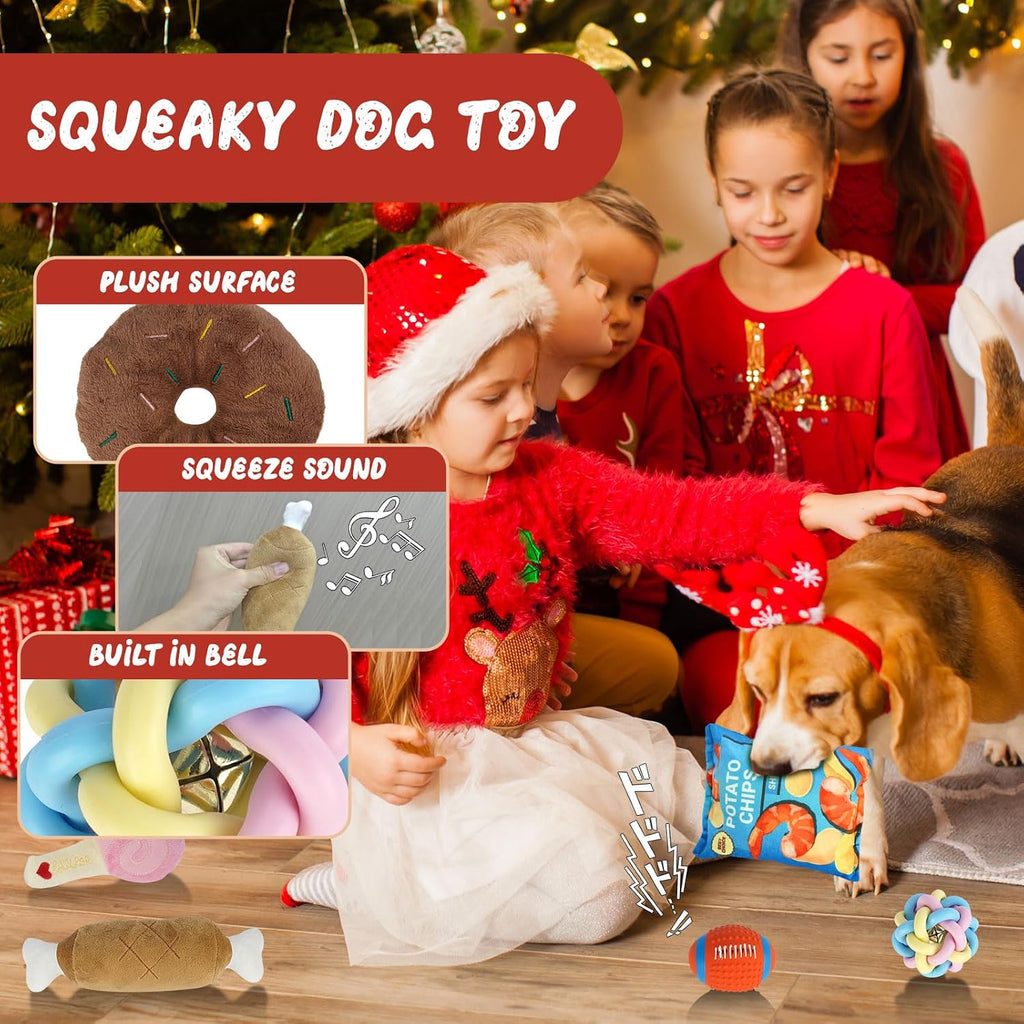 Dog Advent Calendar with 12 Interactive Toys and Squeaky Balls, Ropes for Small to Large Dogs