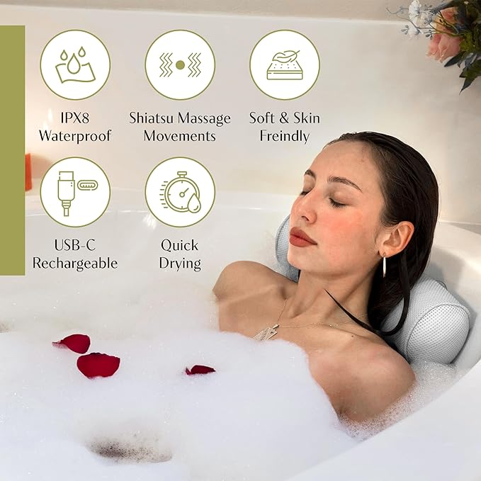 Bath Pillow with Suction Cups and Textured Foam for Neck Support