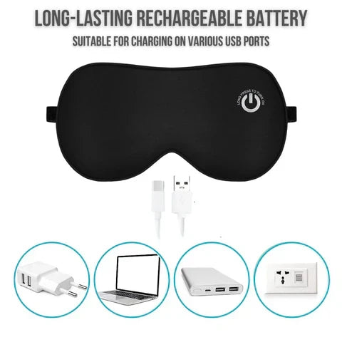 Heated Eye Mask with Rechargeable Battery and Gentle Vibration, Removable Silk Cover