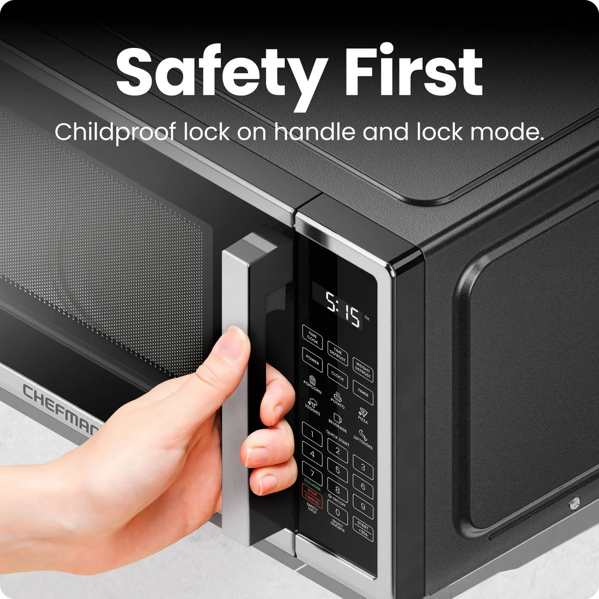 Chefman Countertop Microwave Oven, 0.9 Cu Ft, 900 Watts, Stainless Steel - CRJ55-SS-9