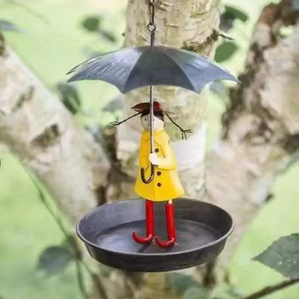 Decorative Bird Feeder with Raincoat Design and Large Access Opening, Hanging Chain
