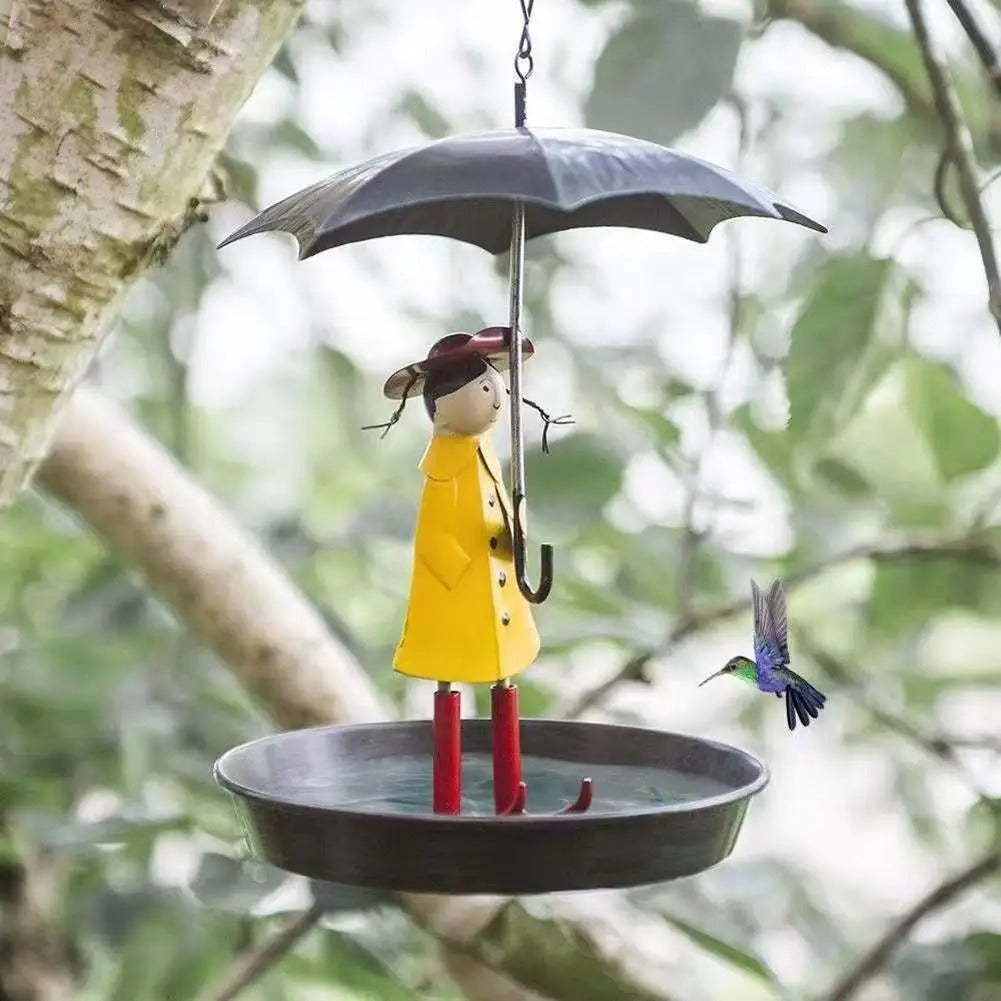 Decorative Bird Feeder with Raincoat Design and Large Access Opening, Hanging Chain