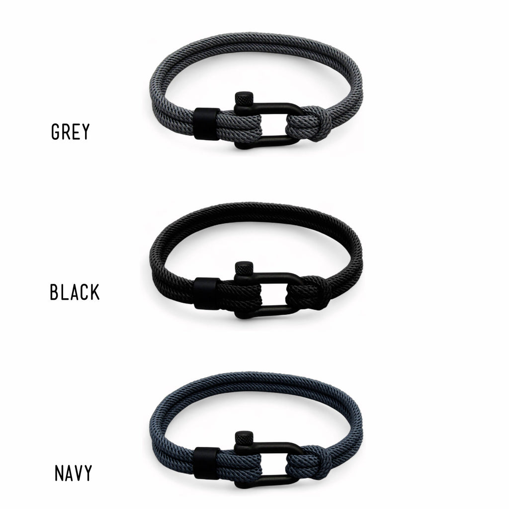 Double-Strand Rope Bracelet with Matt Black D-Shackle and Nautical Style, Fits 7-8