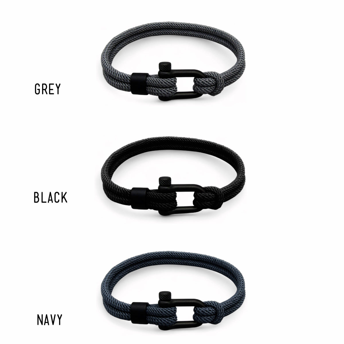 Double-Strand Rope Bracelet with Matt Black D-Shackle and Nautical Style, Fits 7-8