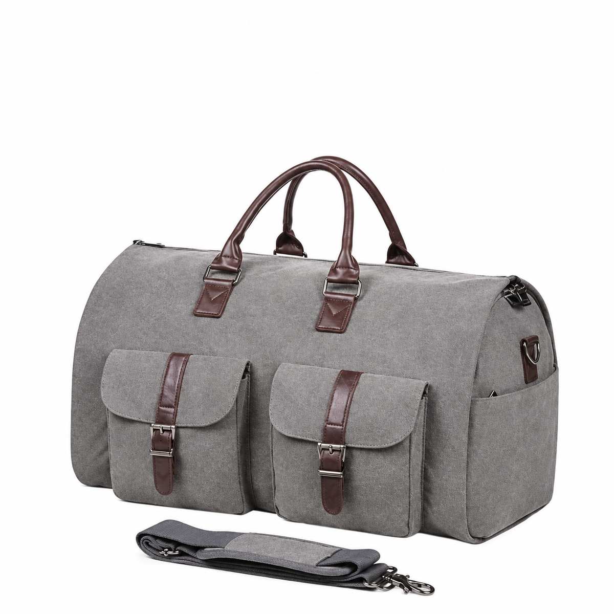 Convertible Travel Duffle Bag with Garment Buckles and Shoe Compartment, Telescoping Handle