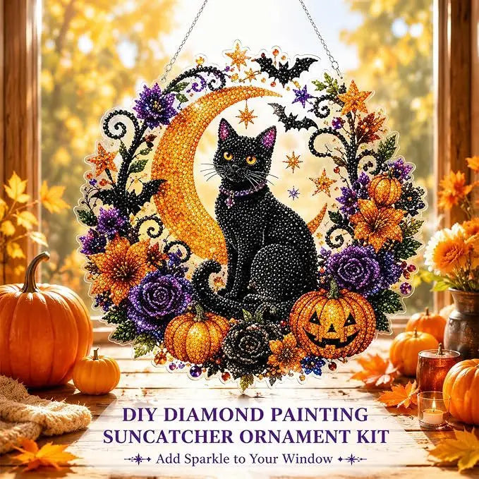 Diamond Painting Suncatcher Kit with Numbered Zones and Multi-Faceted Rhinestones, 4 Autumn Designs