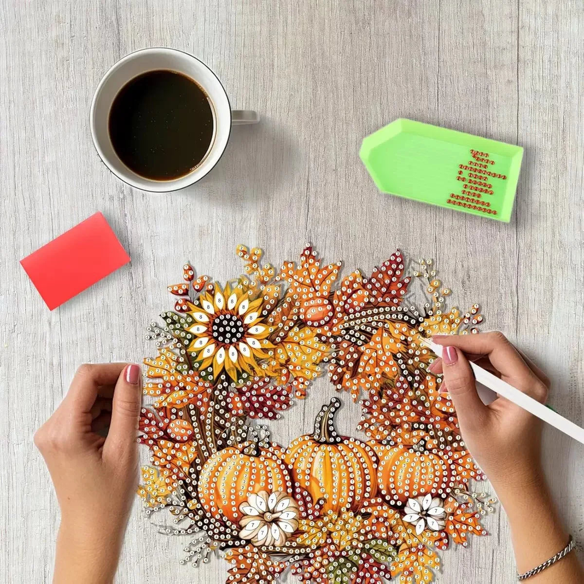 Diamond Painting Suncatcher Kit with Numbered Zones and Multi-Faceted Rhinestones, 4 Autumn Designs