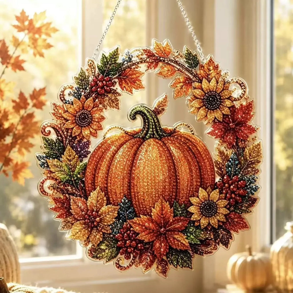 Diamond Painting Suncatcher Kit with Numbered Zones and Multi-Faceted Rhinestones, 4 Autumn Designs