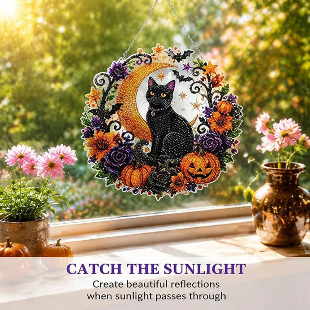 Diamond Painting Suncatcher Kit with Numbered Zones and Multi-Faceted Rhinestones, 4 Autumn Designs