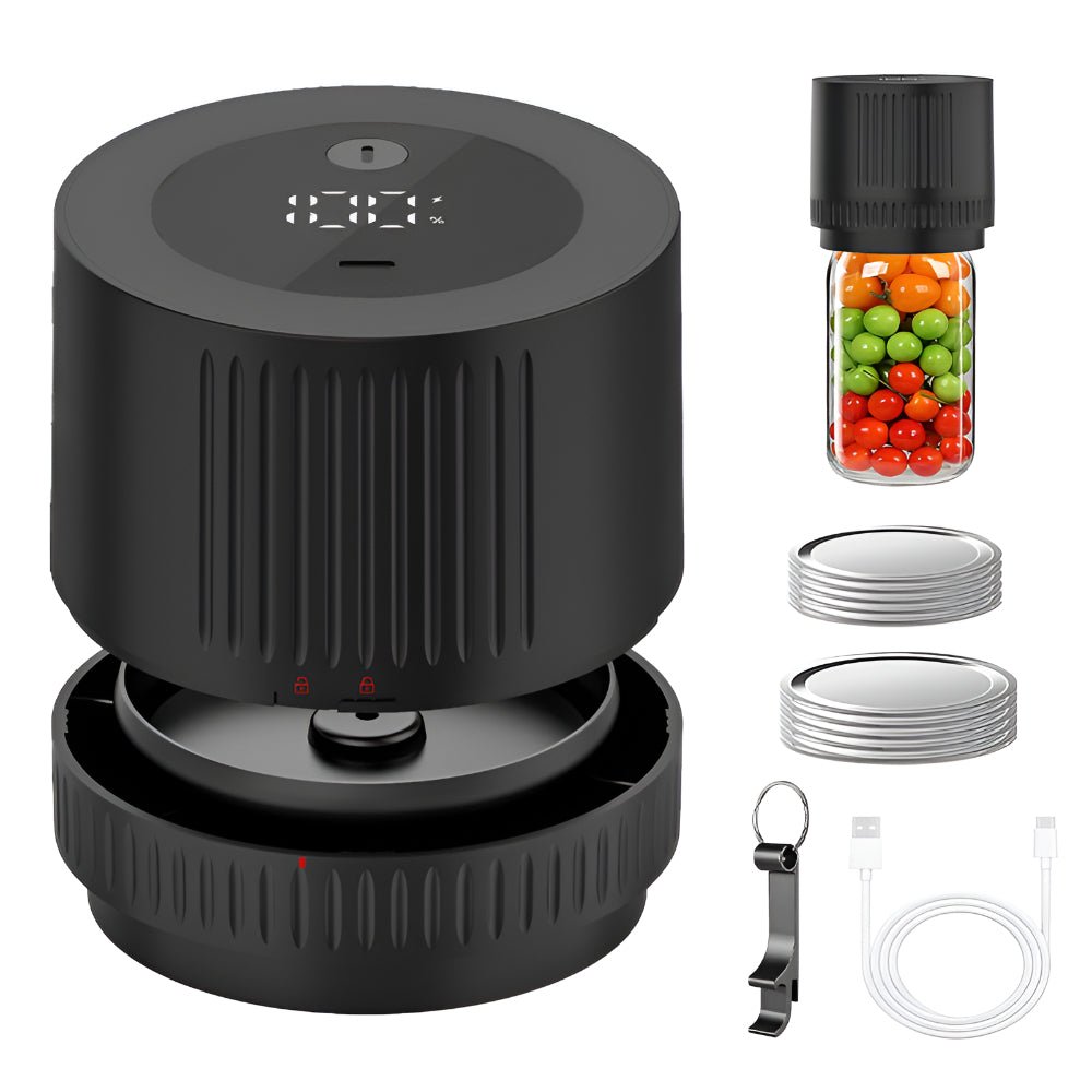 Cordless Vacuum Sealer for Mason Jars with Dual Jar Compatibility and 10 Reusable  Lids