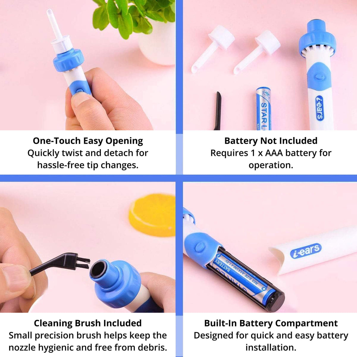 Electric Ear Wax Suction Tool with Medical Grade Silicone Tip and 60-Minute  Battery