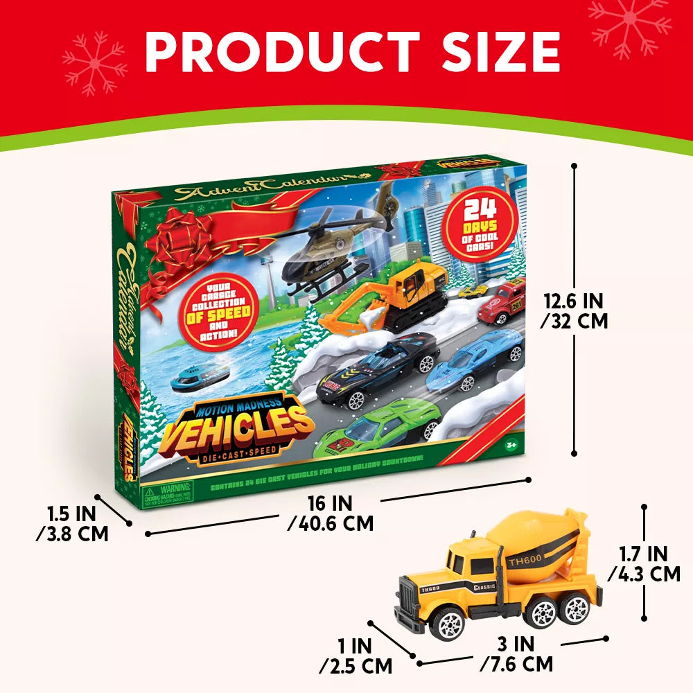 24 Diecast Cars Advent Calendar with Numbered Doors and Varied Vehicle Types