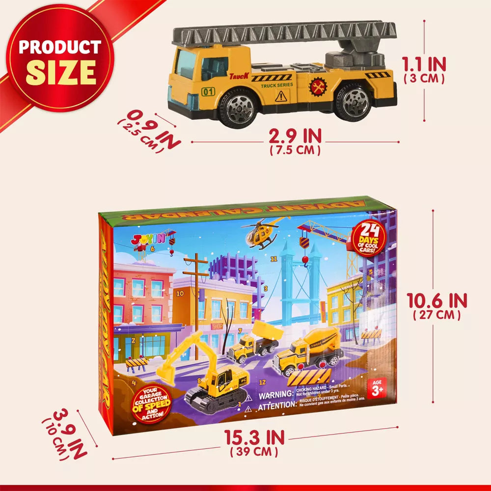 Construction Vehicle Advent Calendar with 24 Alloy Pieces and Foldable City Play Mat for Ages 3 Plus