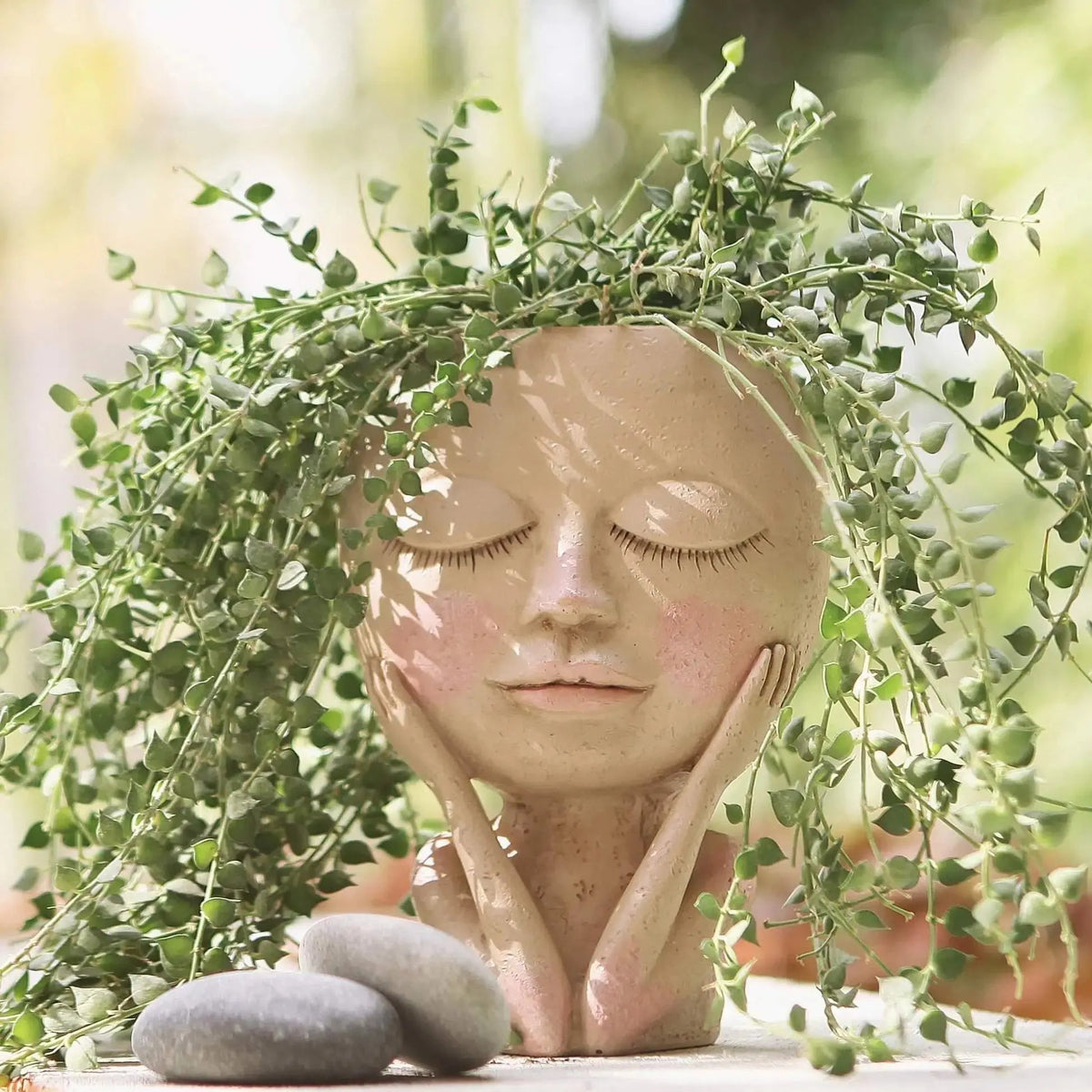 Ceramic Face Planter with Sculpted Design for Small Succulents and  Herbs