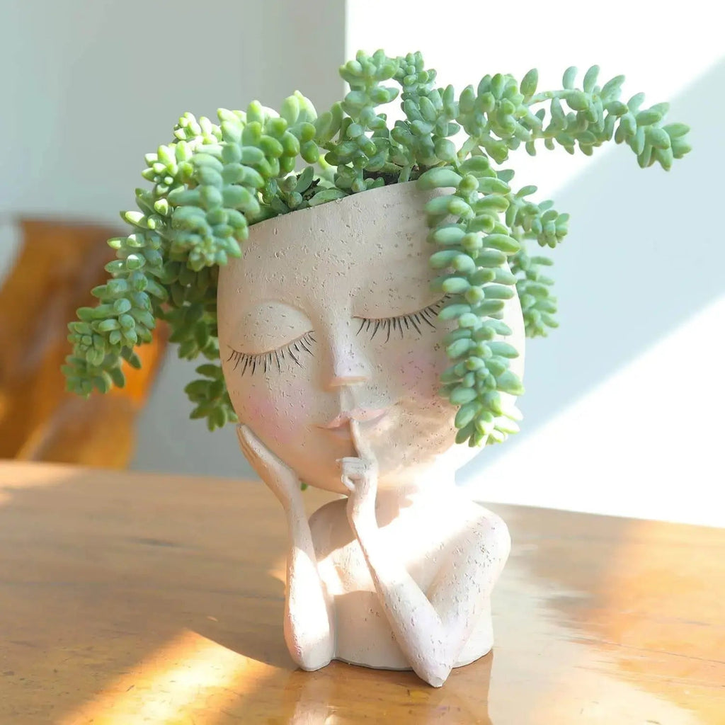 Ceramic Face Planter with Sculpted Design for Small Succulents and  Herbs