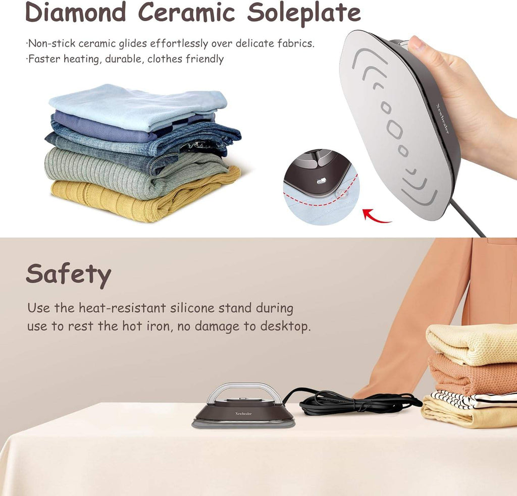 Compact Travel Iron with Foldable Handle and Rapid Heating  Plate