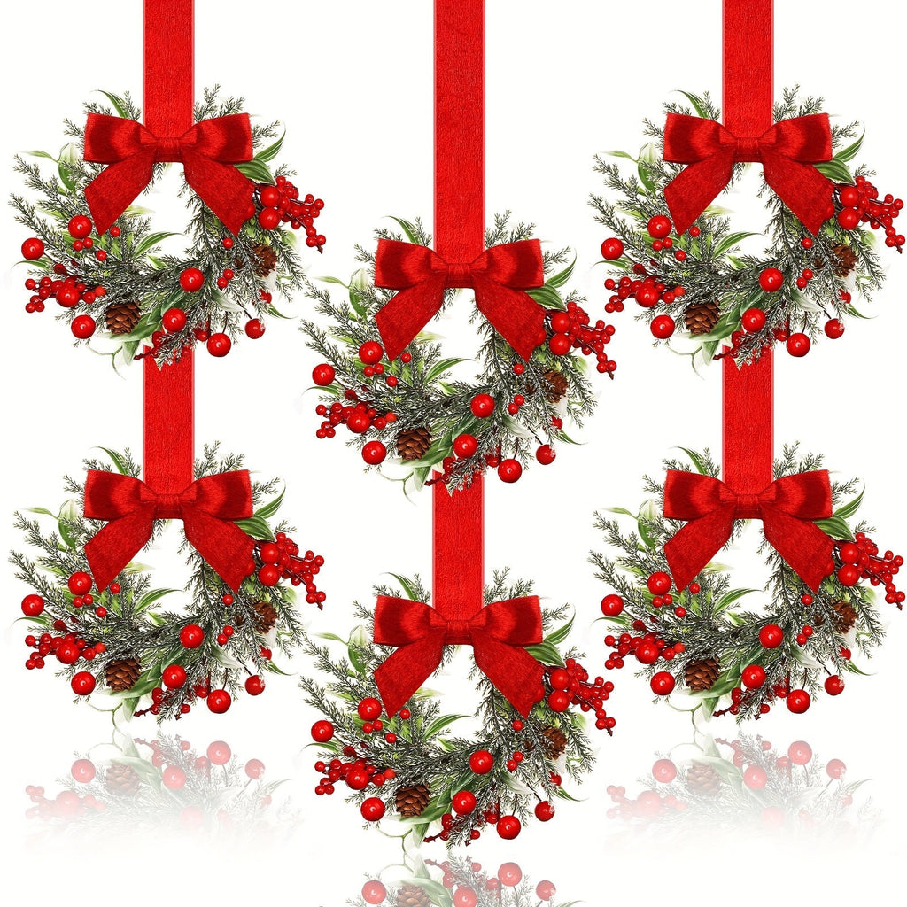 Artificial Christmas Wreath with Red Bows and Pinecone Accents