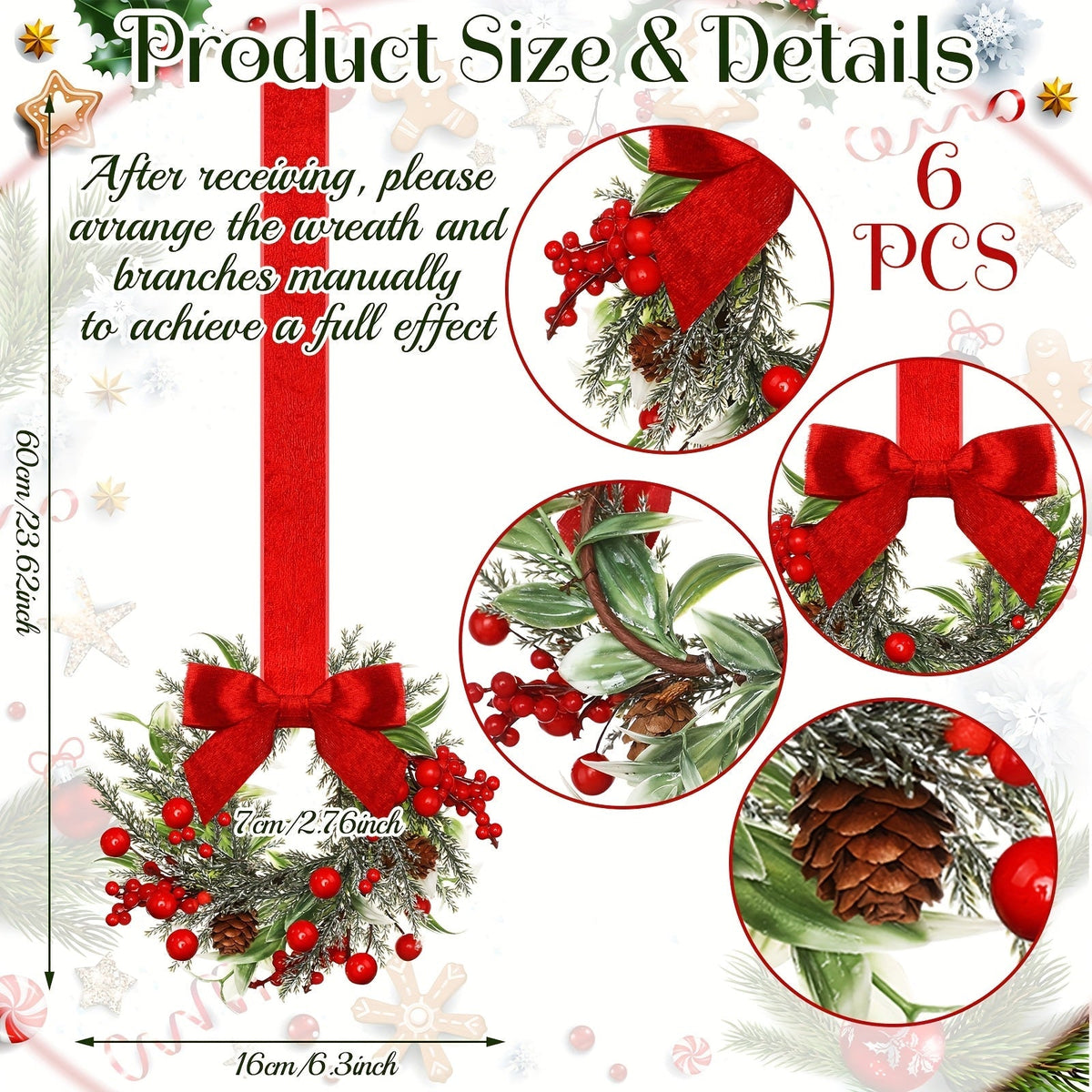 Artificial Christmas Wreath with Red Bows and Pinecone Accents