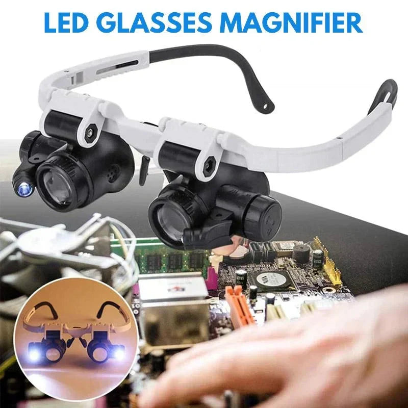 Hands-Free Magnifier Headset with Pivoting LED Lights and Three Interchangeable  Lenses