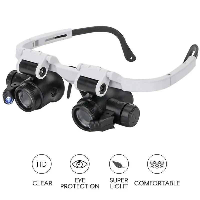 Hands-Free Magnifier Headset with Pivoting LED Lights and Three Interchangeable  Lenses