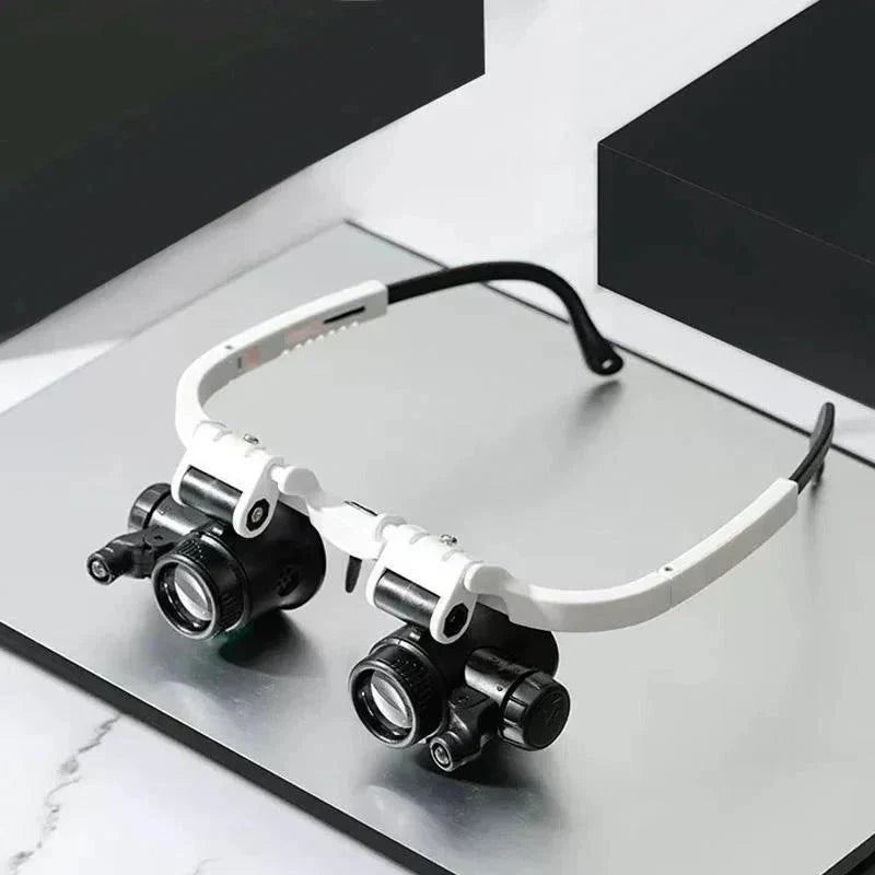 Hands-Free Magnifier Headset with Pivoting LED Lights and Three Interchangeable  Lenses