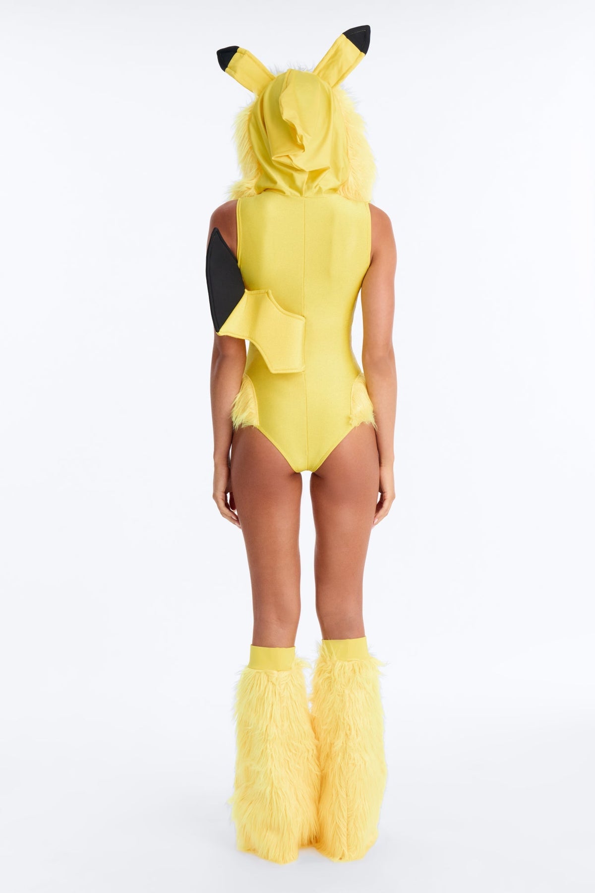 Cartoon Inspired Hooded Bodysuit with Lightning Bolt Tail and Furry Boot Covers, Yellow