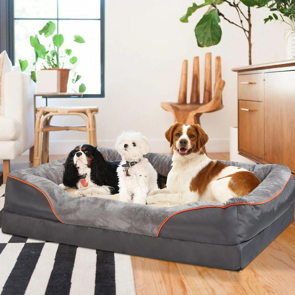 Dog Bed with Orthopedic Foam and Raised Cushioned Walls, Machine Washable Cover