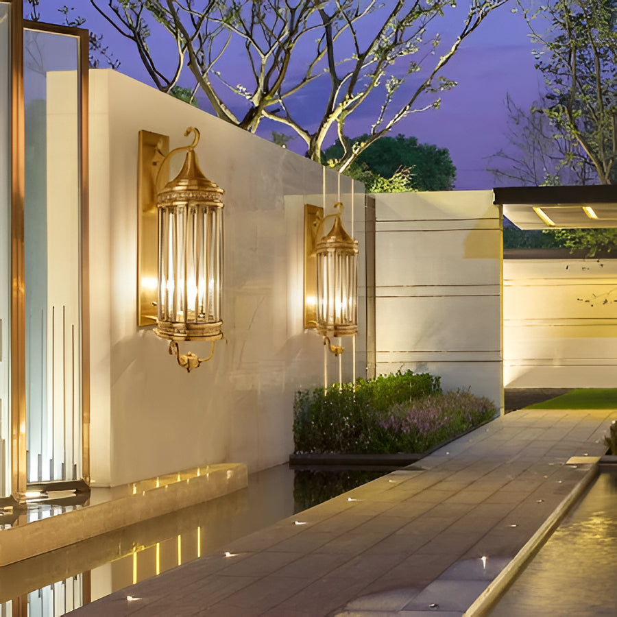 Copper Wall Sconce with IP65 Weather Protection and Glass Panel for Outdoor Entryways