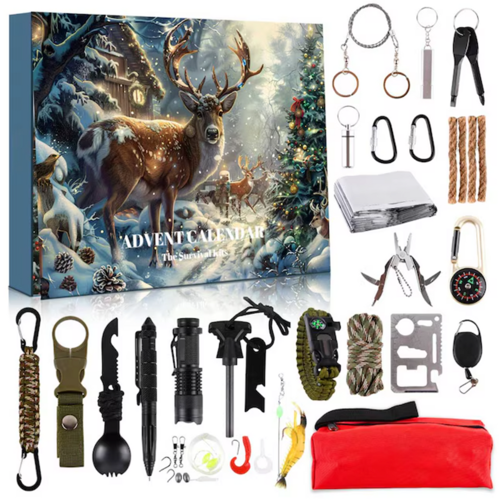 24-Tool Survival Gear Kit with Fire Starter and Compass for Camping