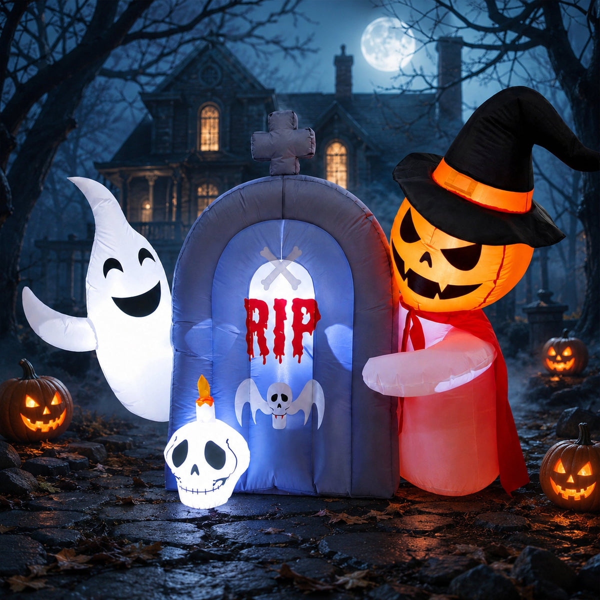 Faburo 12 ft Halloween Inflatable Ghost with Skull and Bleeding Eyeball, Outdoor Blow Up Yard Decoration for Party and Garden